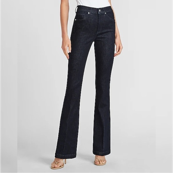 New Express High Rise Boot Cut Jeans Dark Indigo Denim Classic Minimalist 10 - Picture 3 of 13